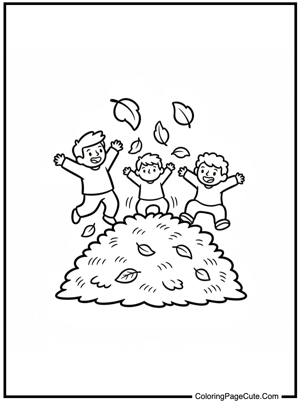 Children Jumping in Leaf Pile