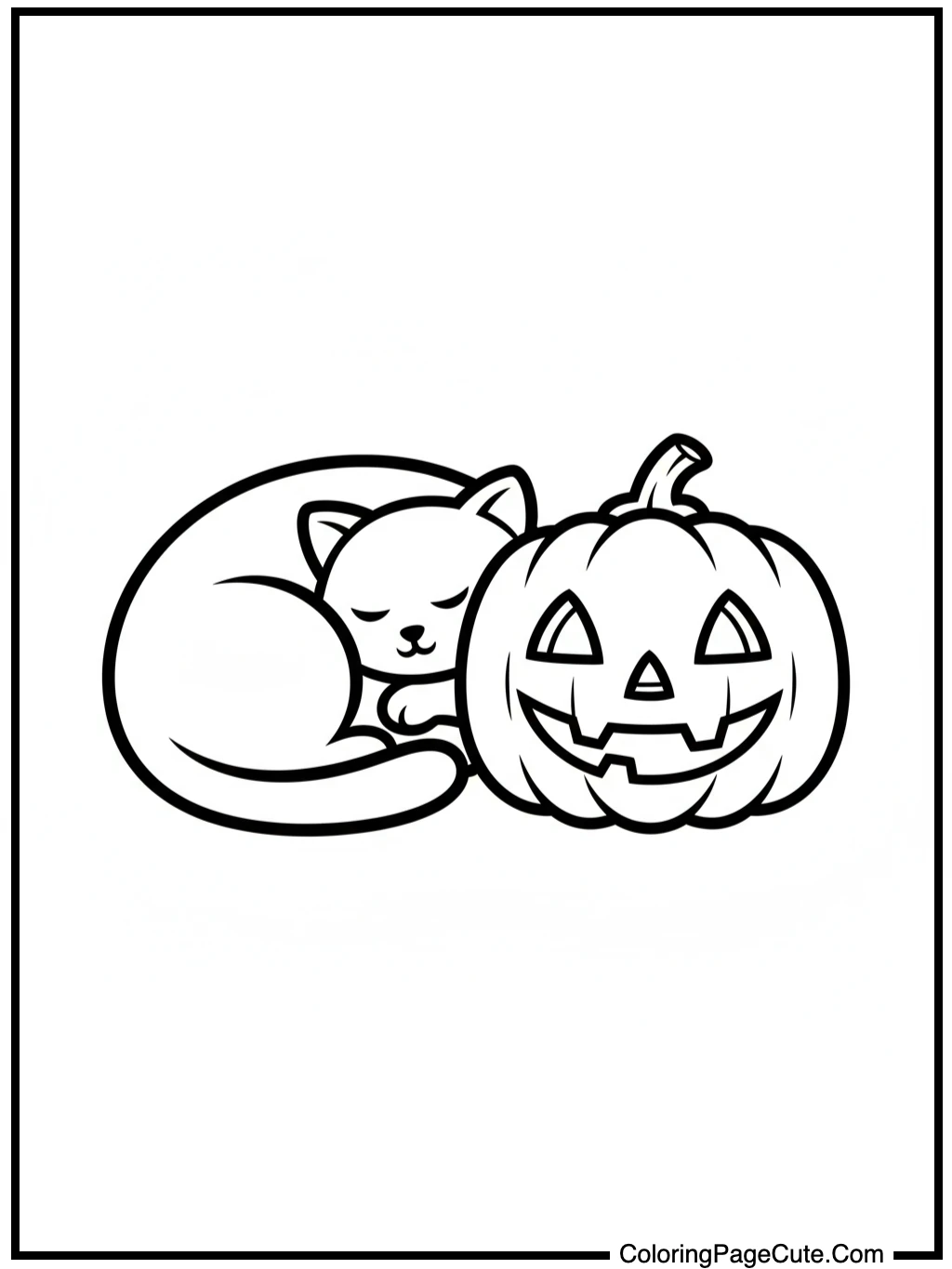 Cat Sleeping by Pumpkin Lantern