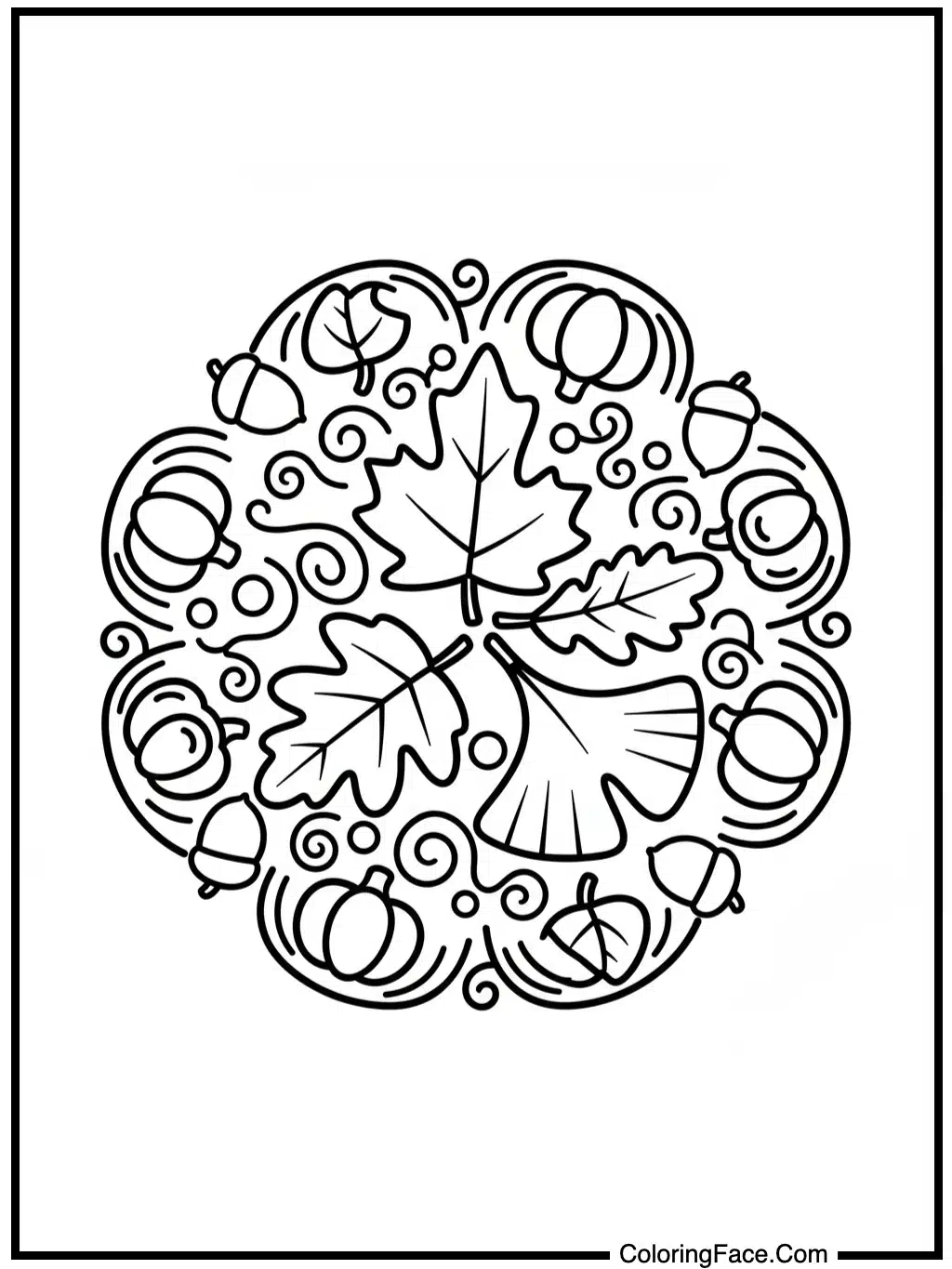 Simple Fall Mandala Leaves Coloring Page