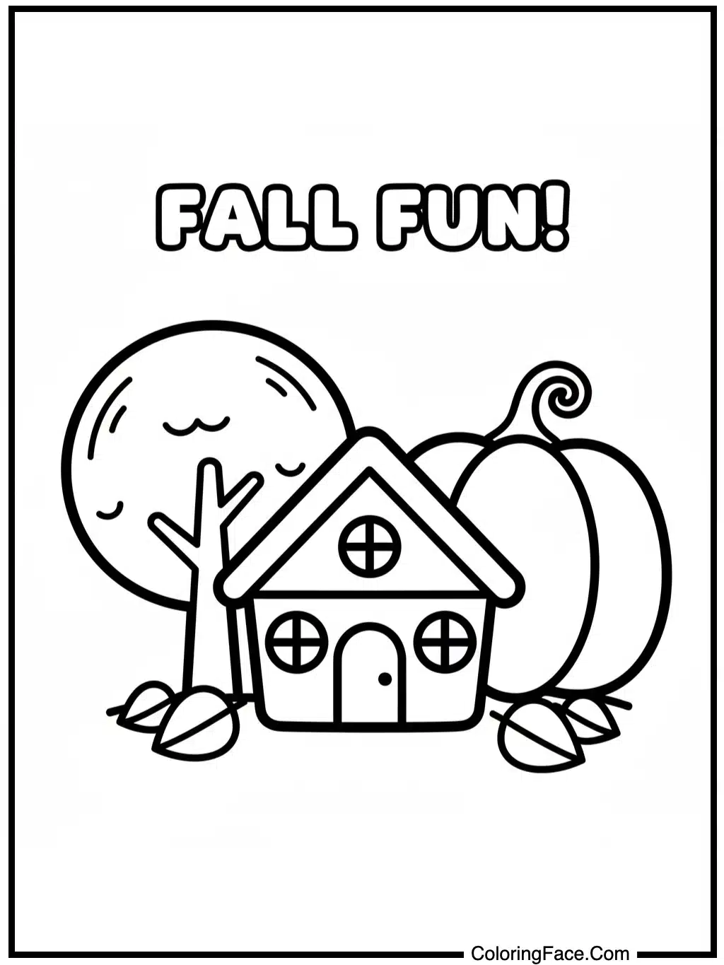 Simple Fall Cabin Scene Coloring Page