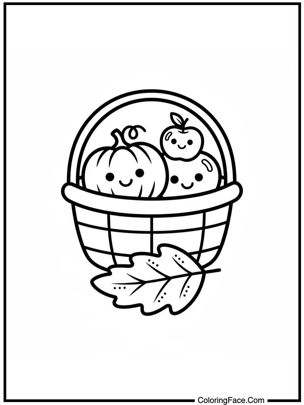 Simple Autumn Harvest Basket Coloring Page