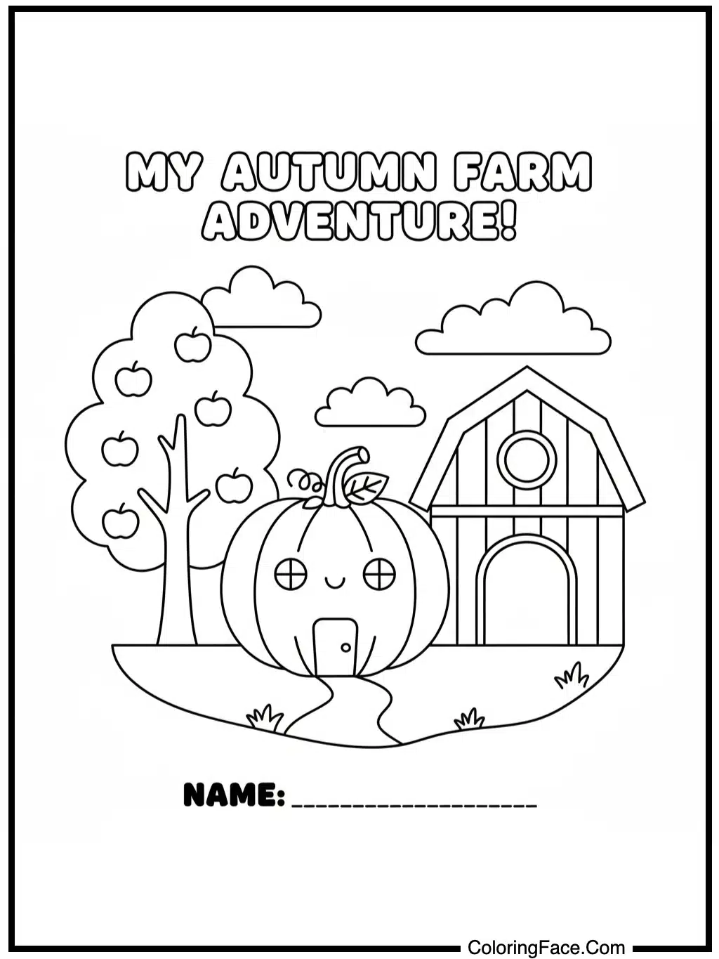 Simple Autumn Farm Scene Coloring Page