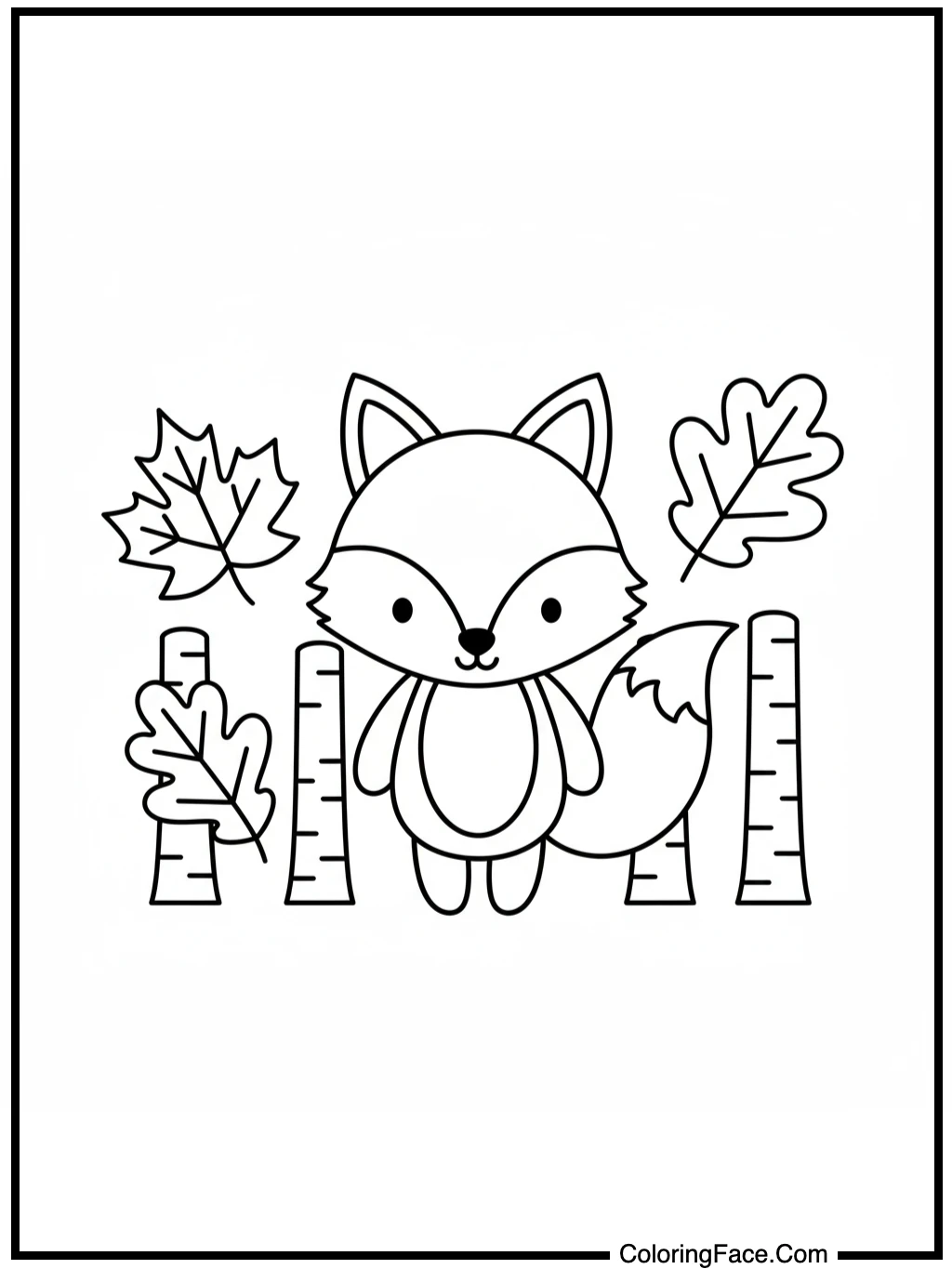 Simple Fox in Fall Forest Coloring Page