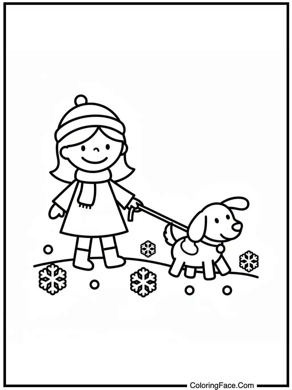 Girl Walking Dog in Snow