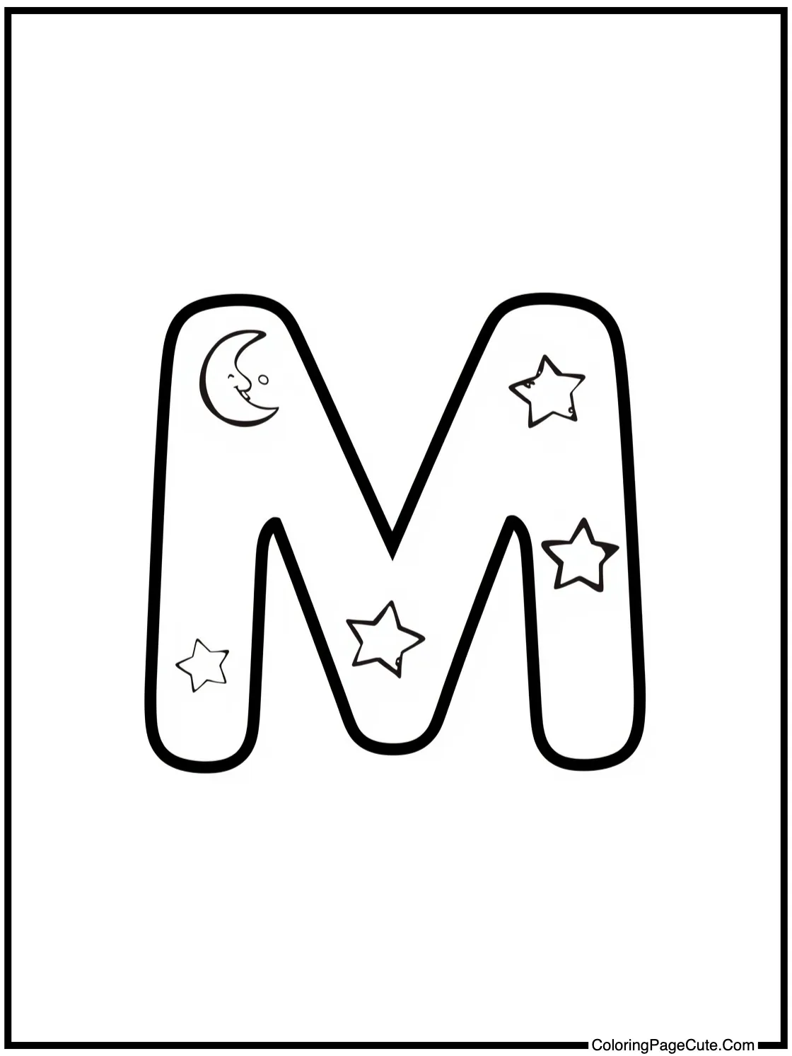 Letter M with Moon and Stars