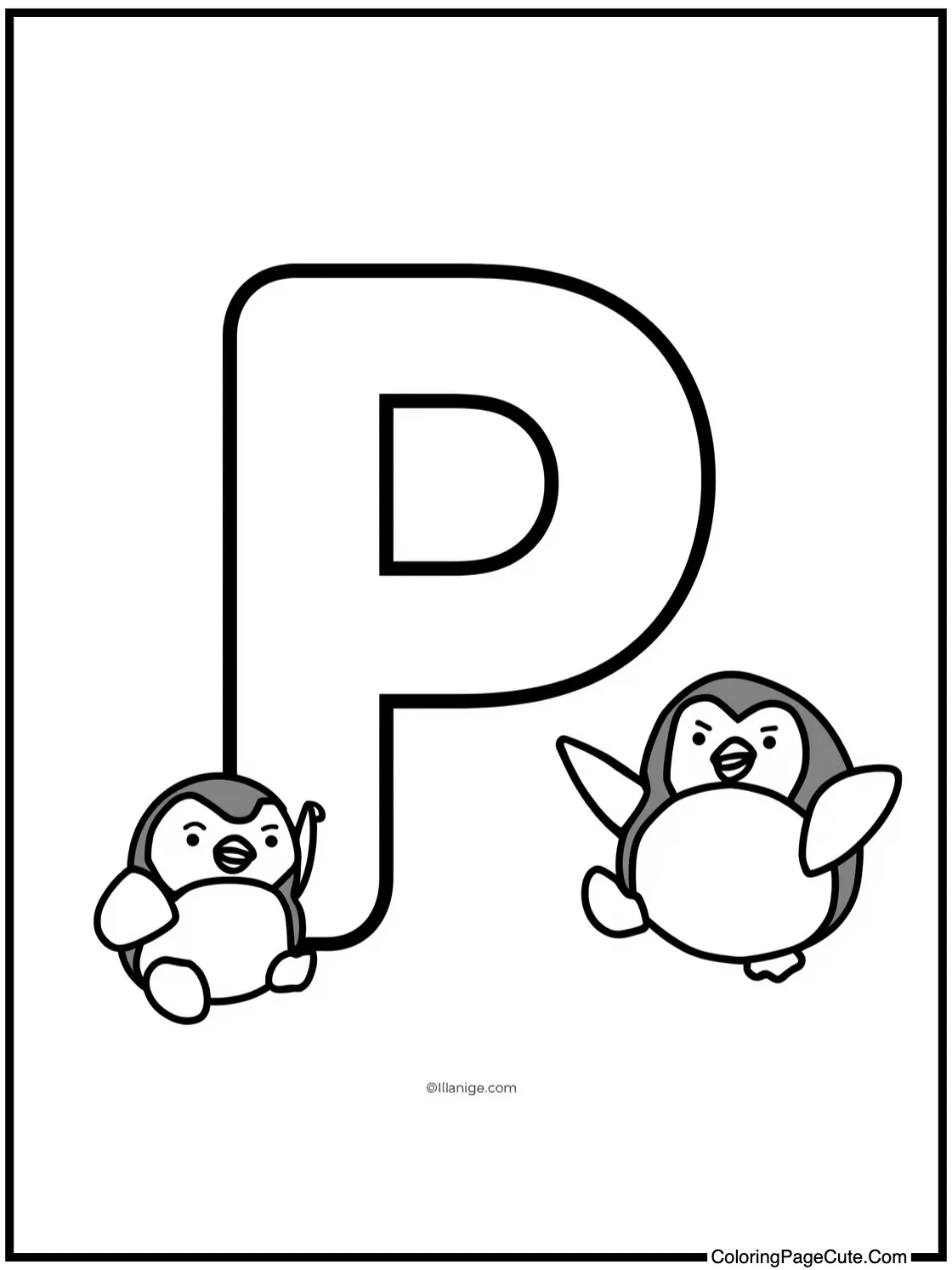 Letter P with Playful Penguins