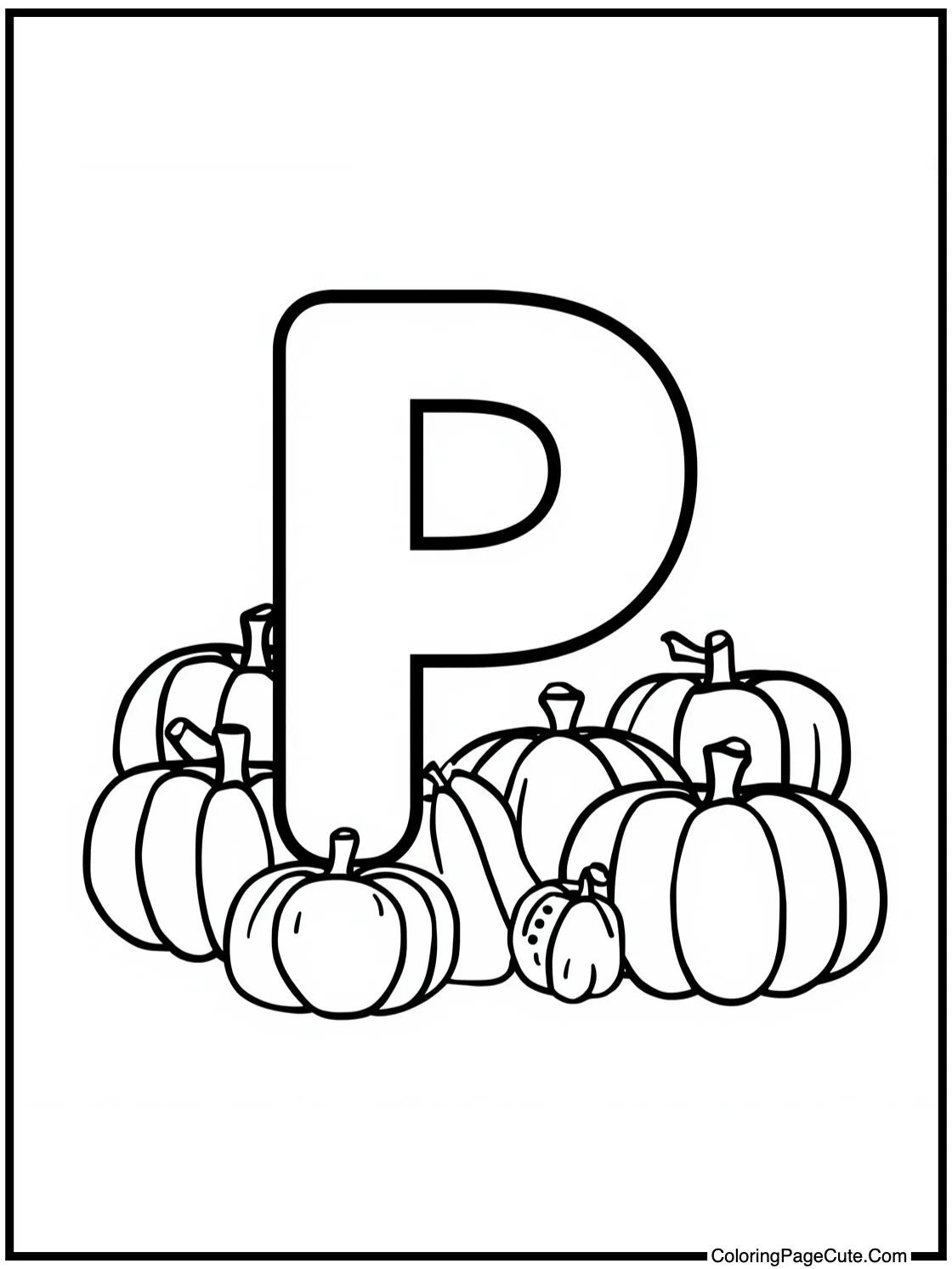 Letter P surrounded by Pumpkins