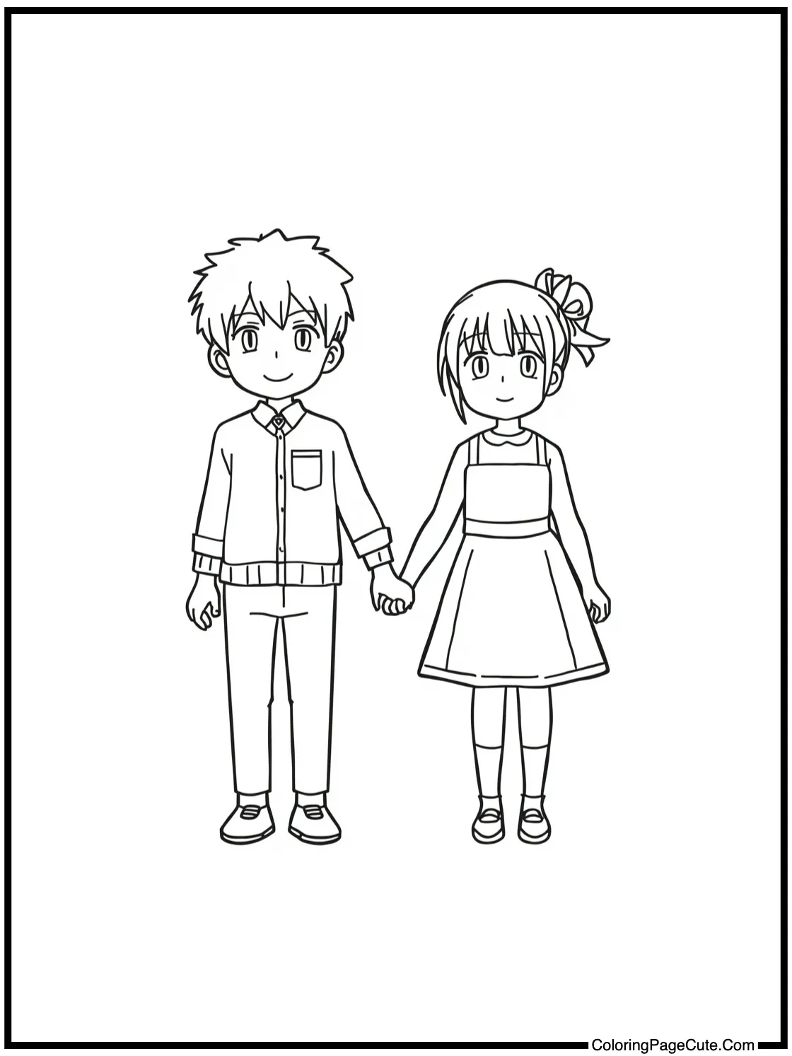 of an Anime Couple Holding Hands