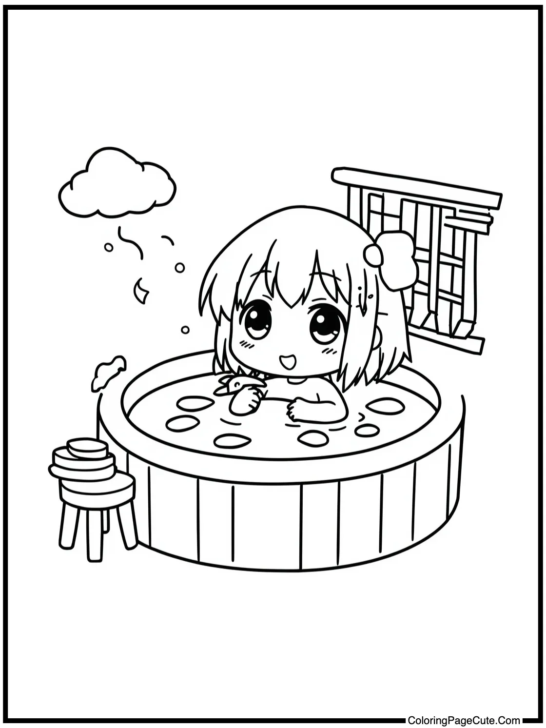 of a Character in a Hot Spring (Onsen)