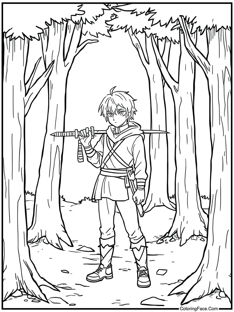 Boy holding wooden sword