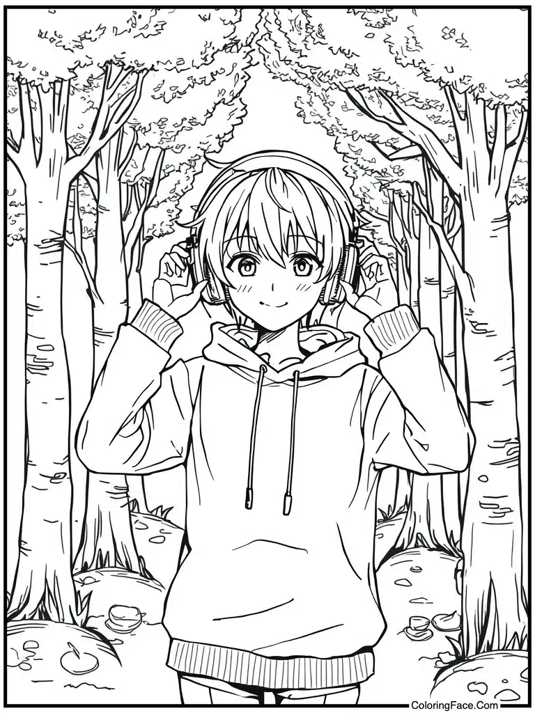 Wearing headphones listening music