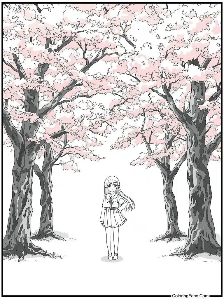 Standing under cherry blossoms