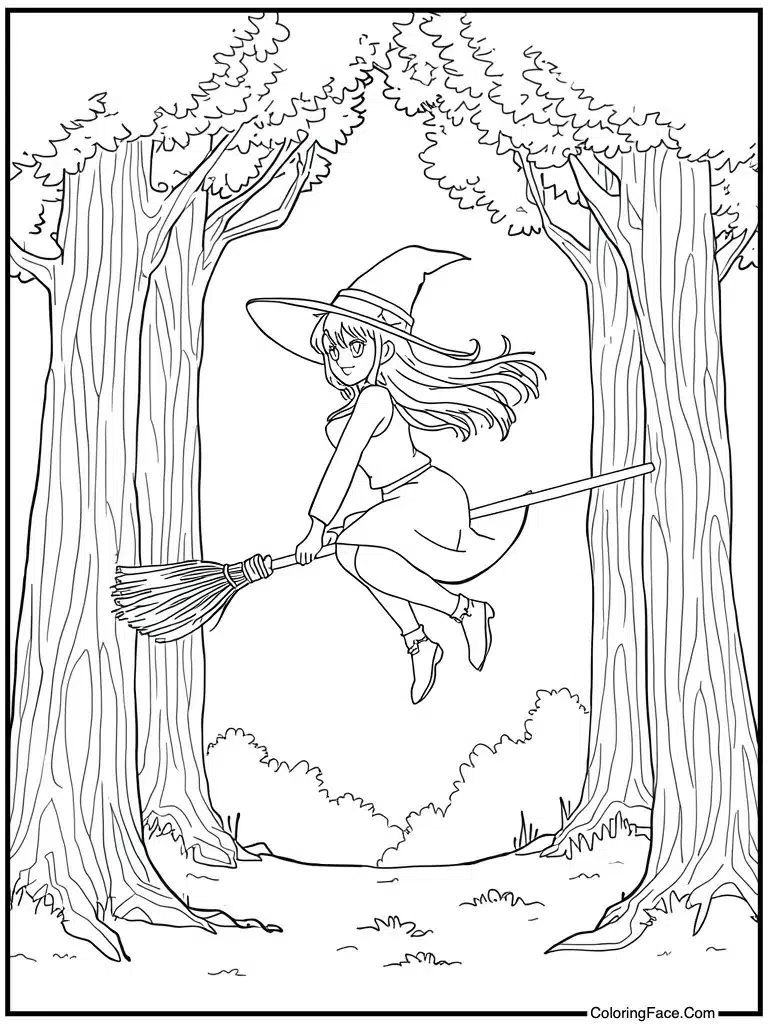 Witch flying on broom