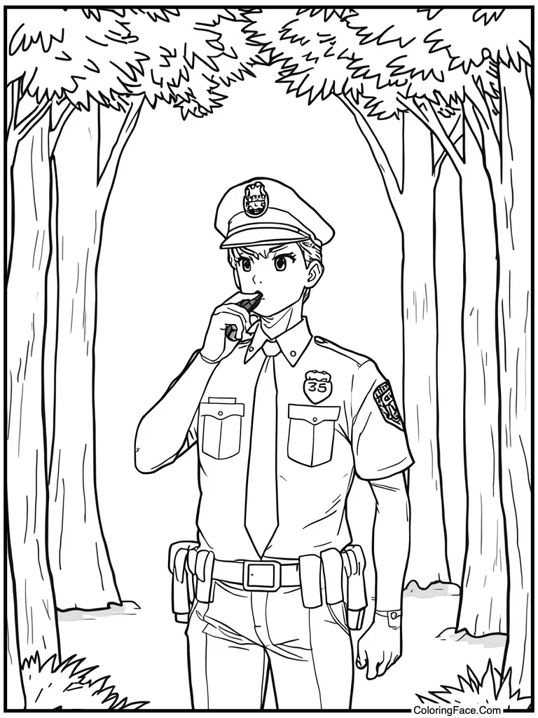 Police officer blowing whistle