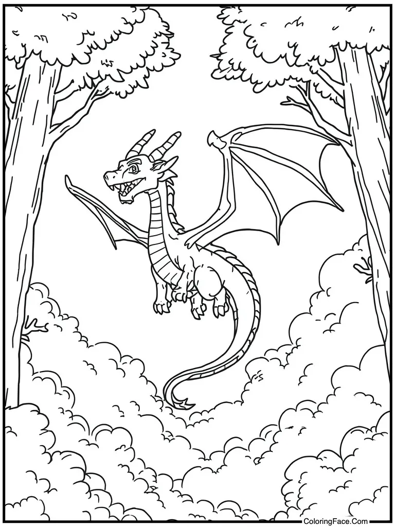 Dragon flying in clouds