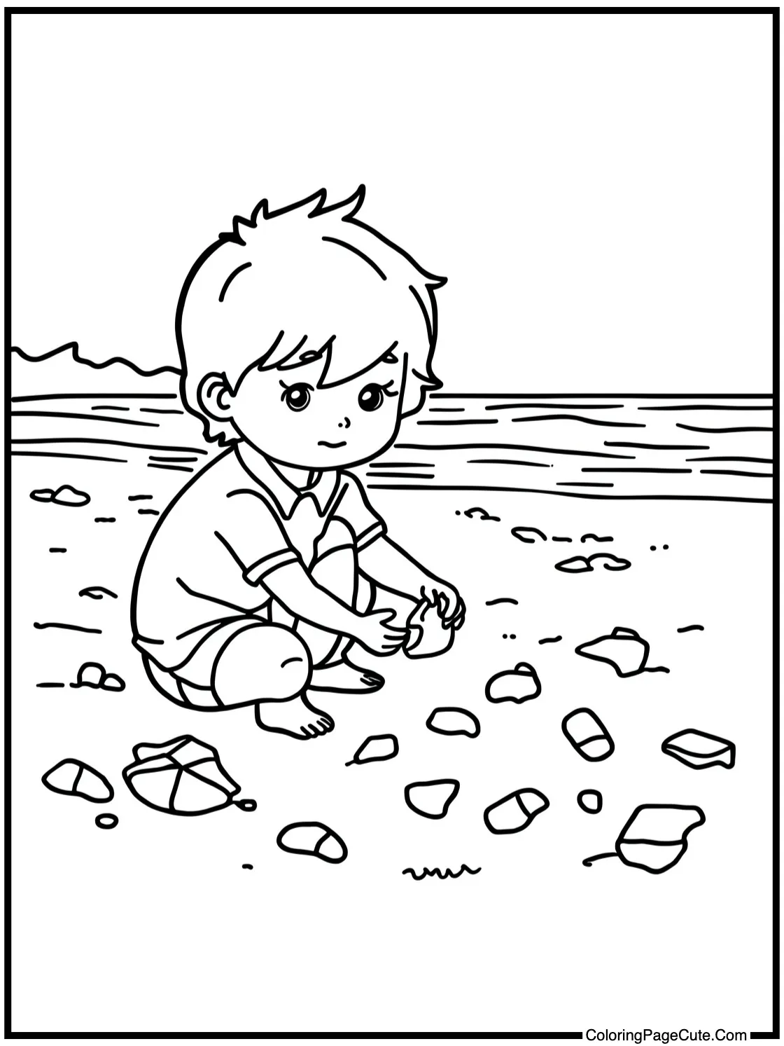 with a Child Collecting Sea Glass