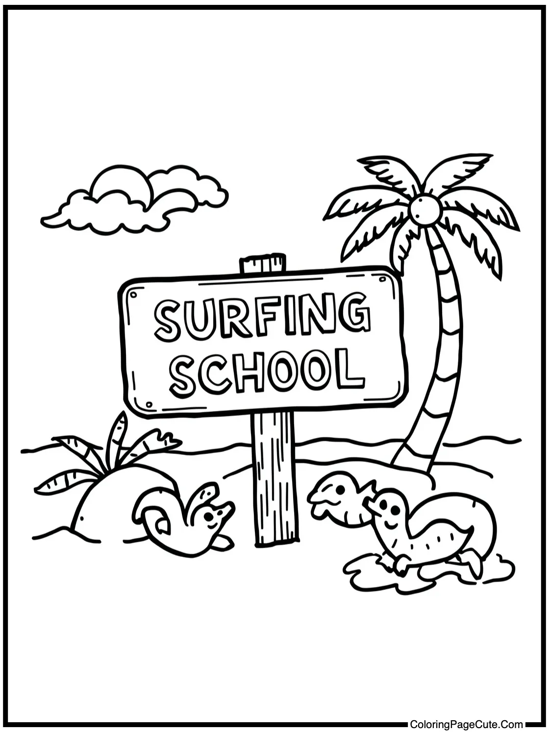with a Surfing School Sign