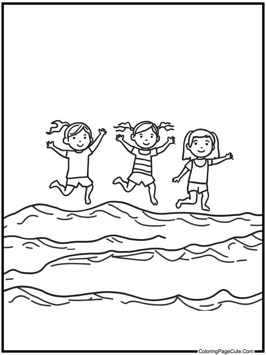 with Children Jumping Waves