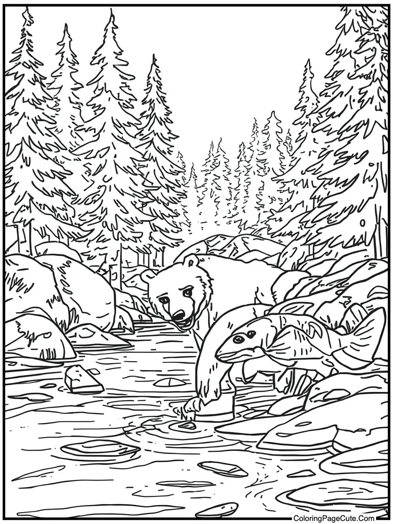 Catching salmon in river