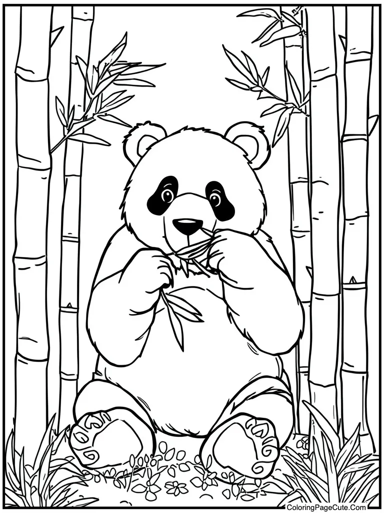 Panda eating green bamboo