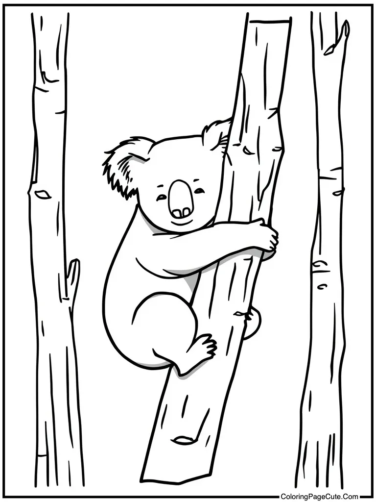 Koala hugging eucalyptus tree