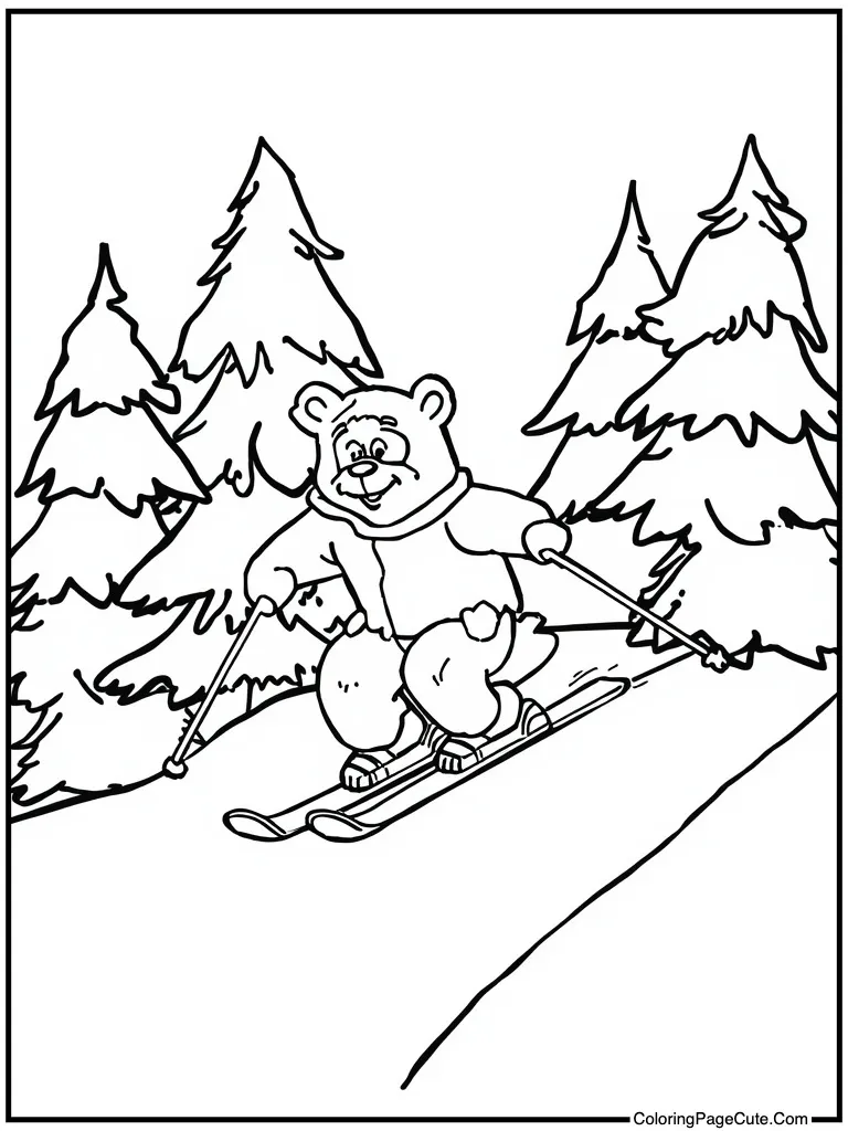 Skiing down snowy mountain