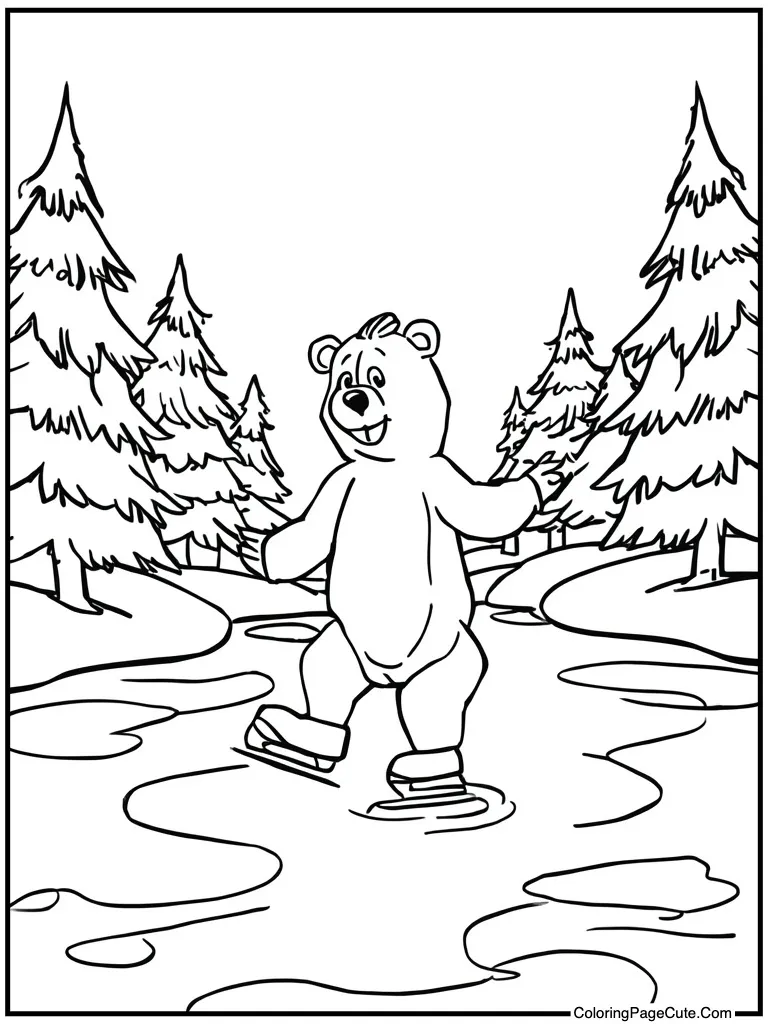 Ice skating on frozen lake