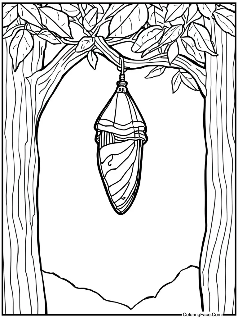 Cocoon hanging from branch