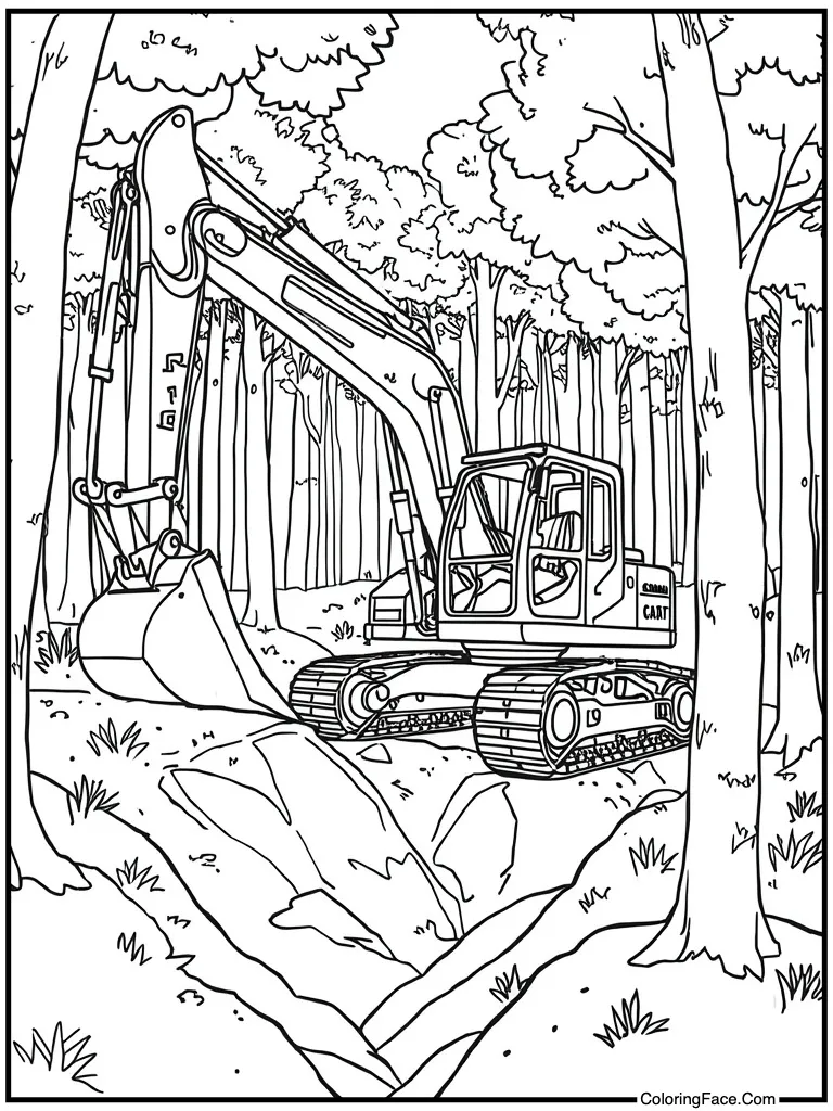 Excavator digging deep hole