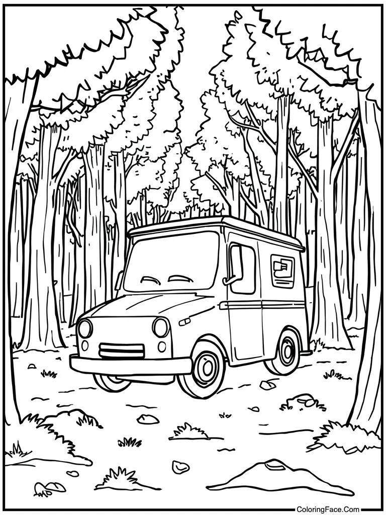 Mail truck delivering letters