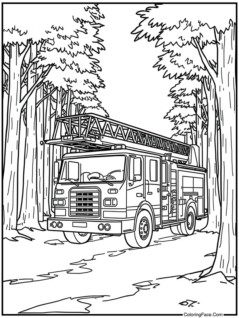 Fire truck ladder extended