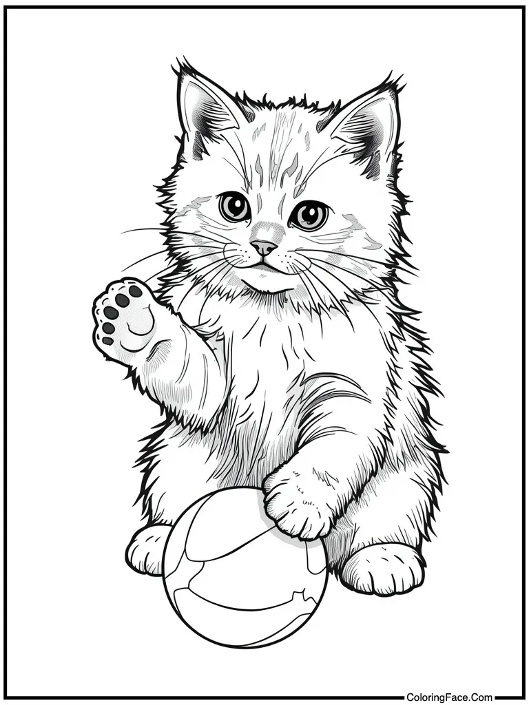 Fluffy kitten playing ball