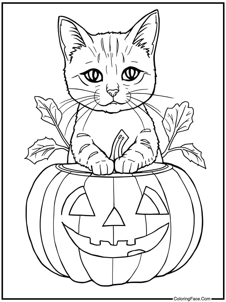 Halloween pumpkin and kitty