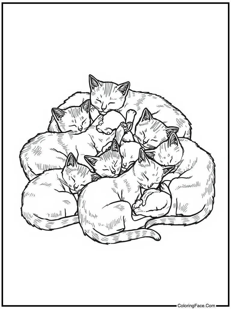 Sleeping pile of kittens