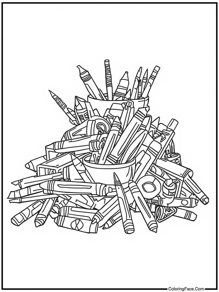 Pile of art supplies