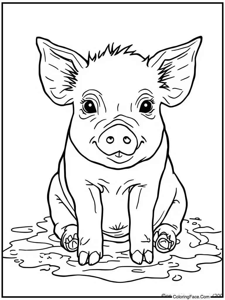 Pink piglet playing mud