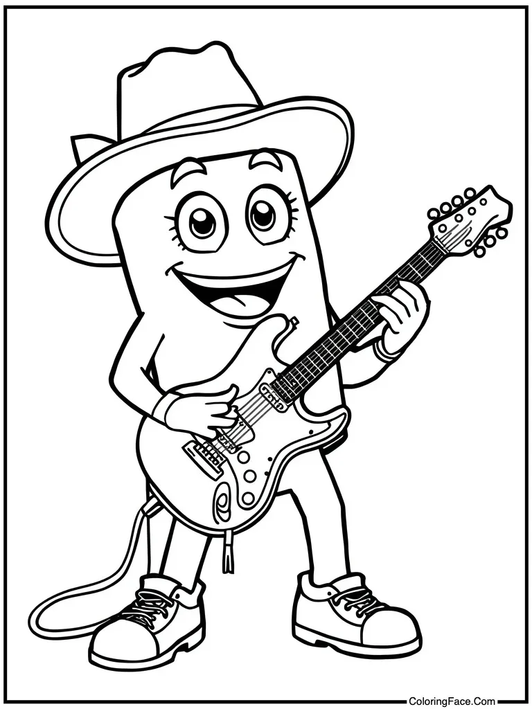 Mascot playing electric guitar