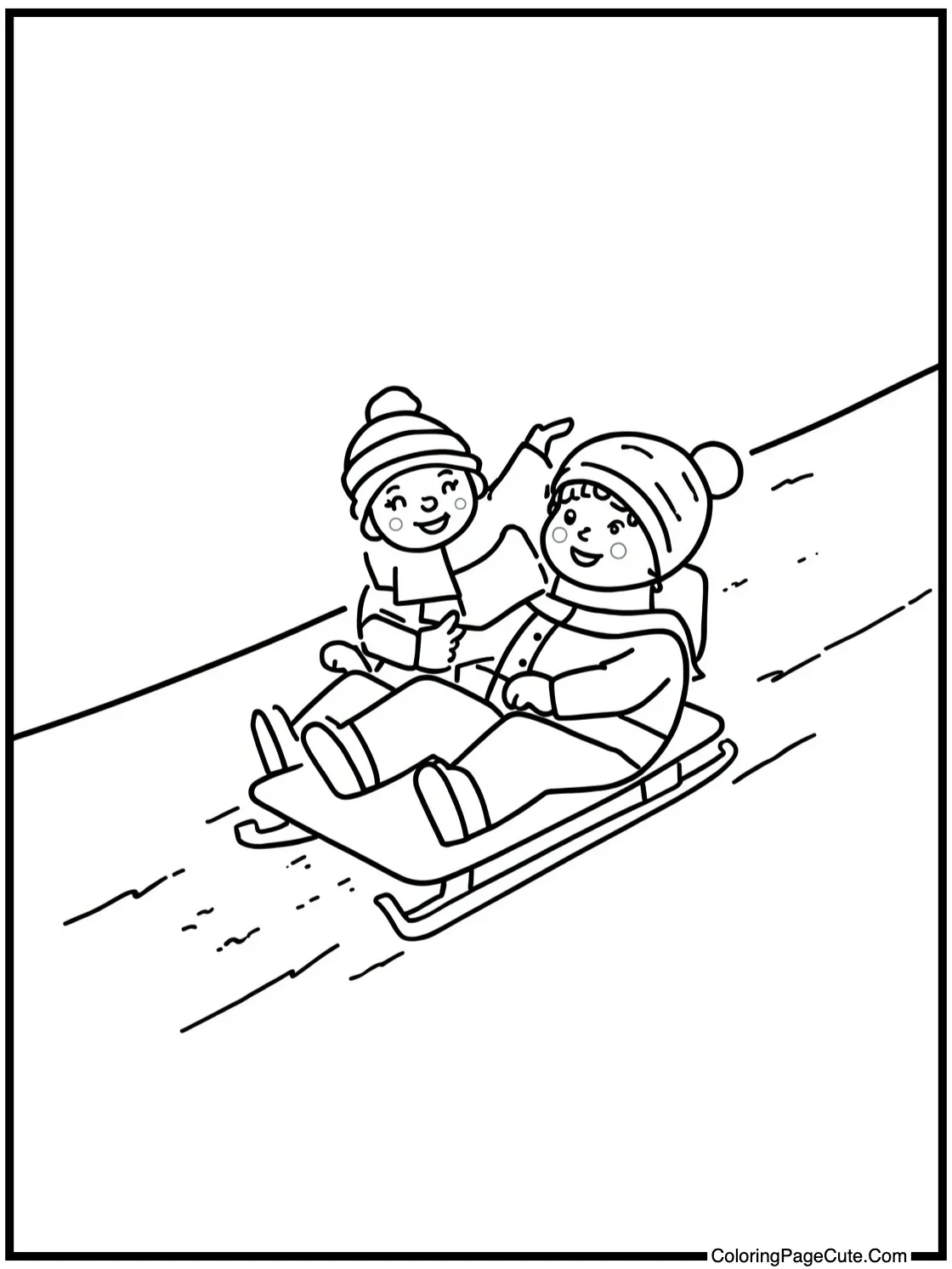 friends sledding down