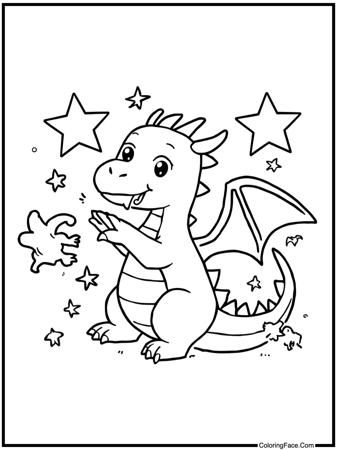 dragon playing with stars