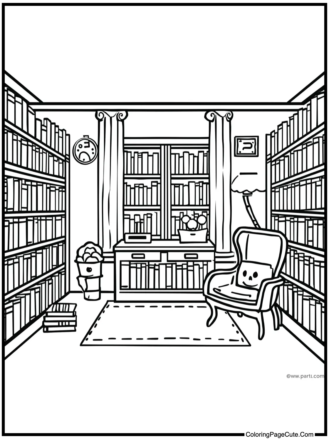 a peaceful library scene