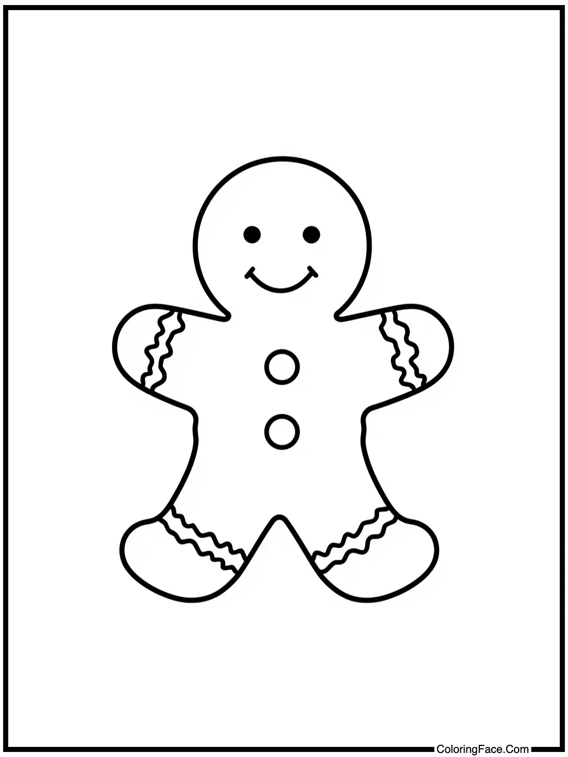 Gingerbread man smiling.