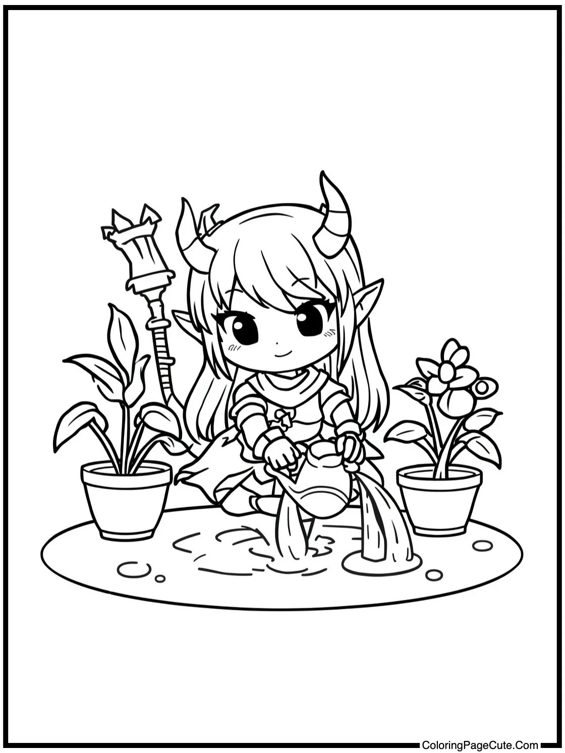 Kanao watering plants.