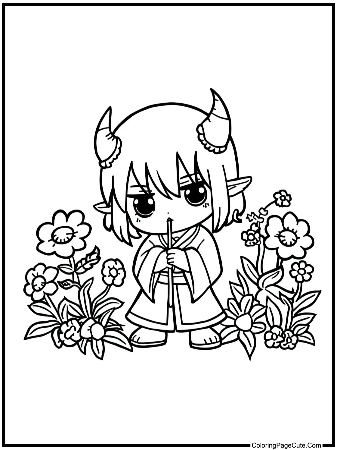 Tanjiro smelling flowers.