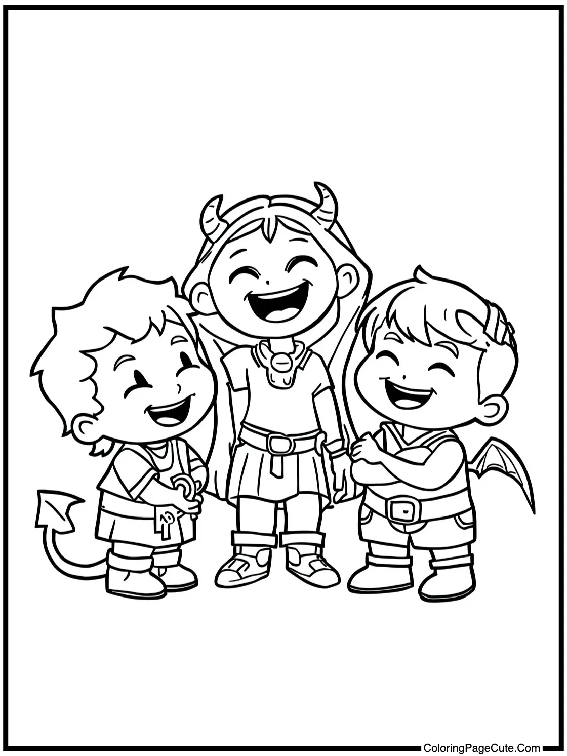 Characters laughing together.