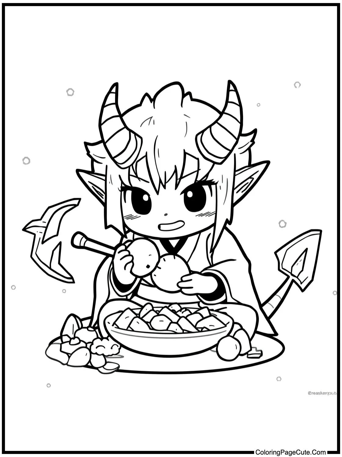 Rengoku eating sweet potatoes.