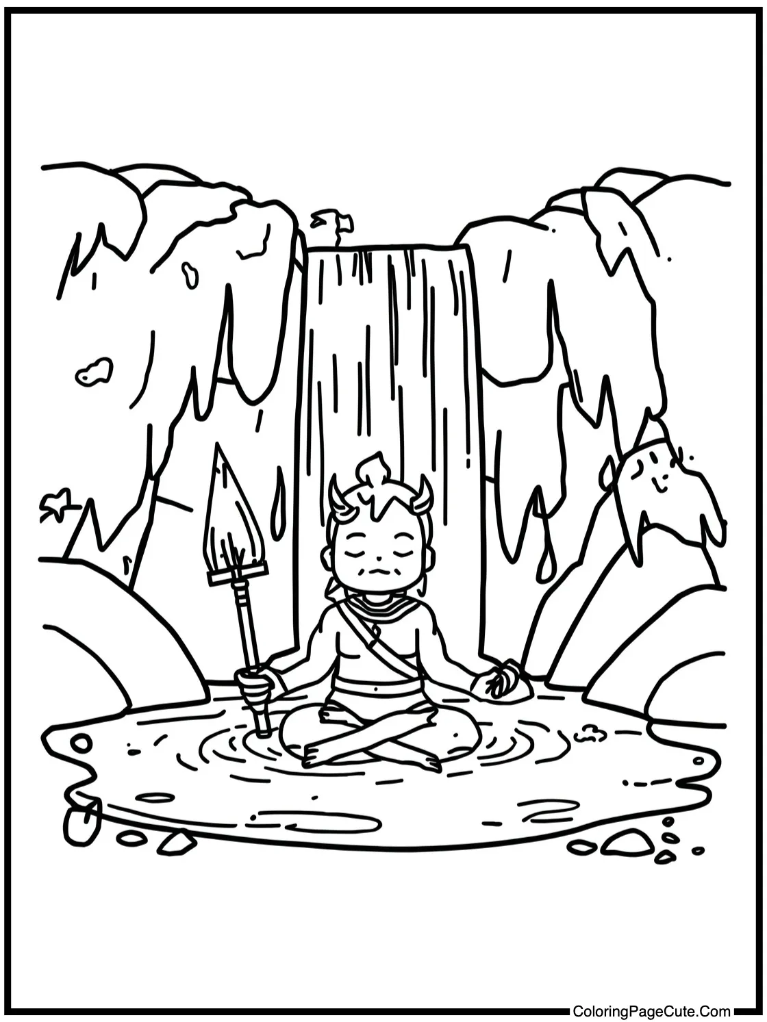 Meditating by waterfall.