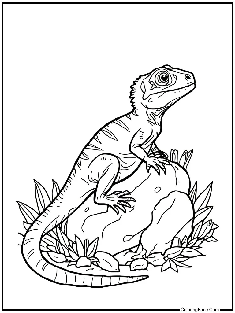 Tiny lizard hiding rock