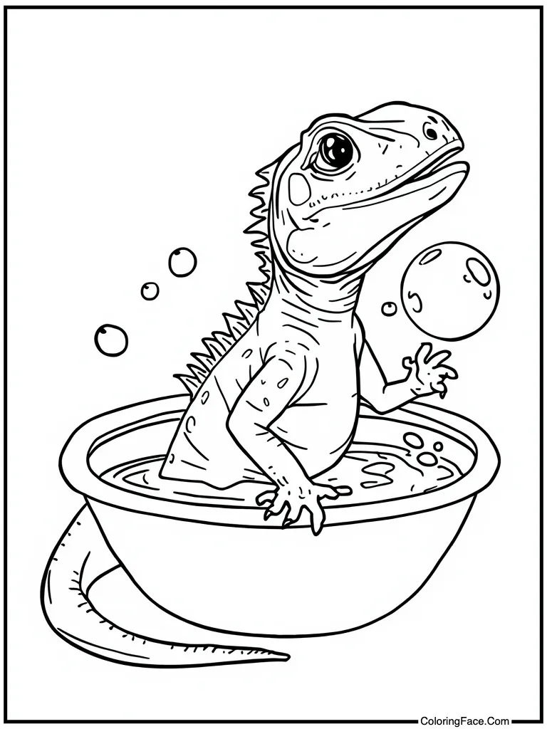 Lizard taking bubble bath