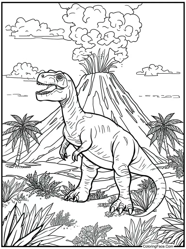 Volcano erupting in background