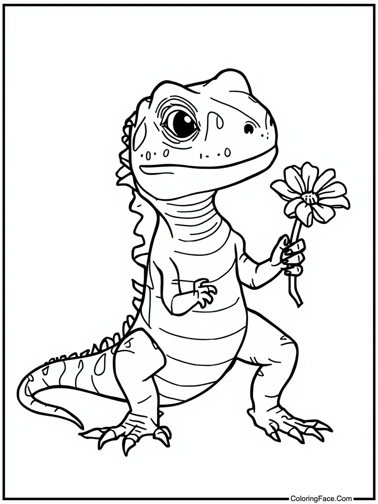 Lizard holding a flower